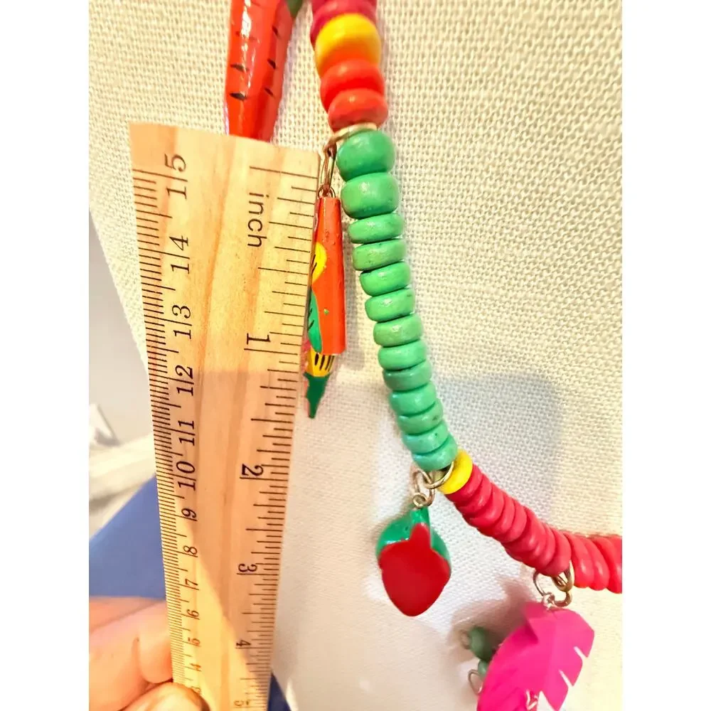 Vintage Tropical Charm Bead Necklace 30”